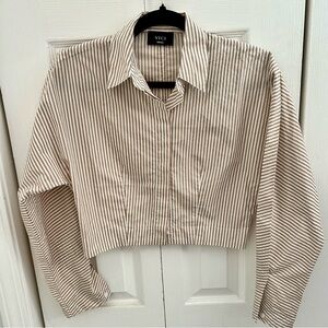 Vici Tan and White Striped Cropped Blouse